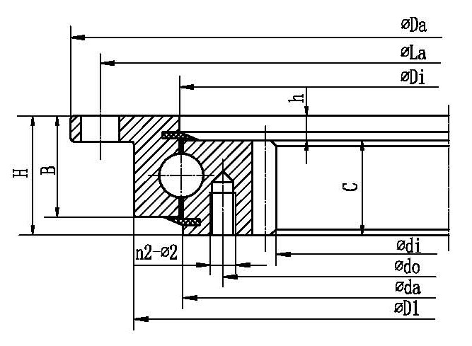 Four-Point Contact Ball Slewing Bearing- Outer Ring with Flange and Internal Gear Type