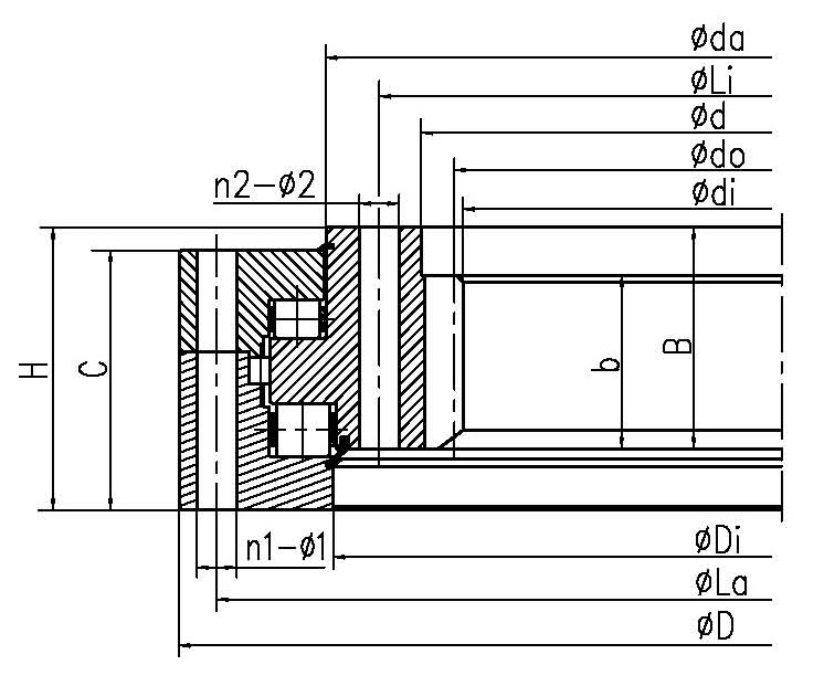 Four-Point Contact Ball Slewing Bearing- Outer Ring with Flange and Internal Gear Type