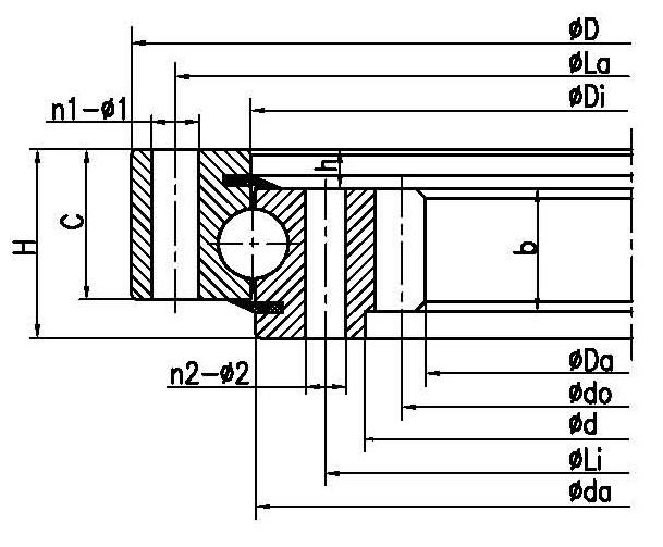 Four-Point Contact Ball Slewing Bearings- Internal Gear Type